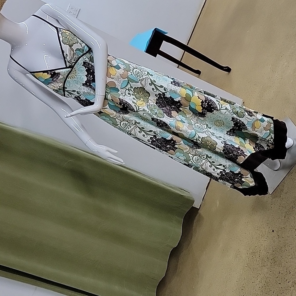 90s Y2k Multi-Color Aesthetic Retro Print Maxi Dress Size Junior 13